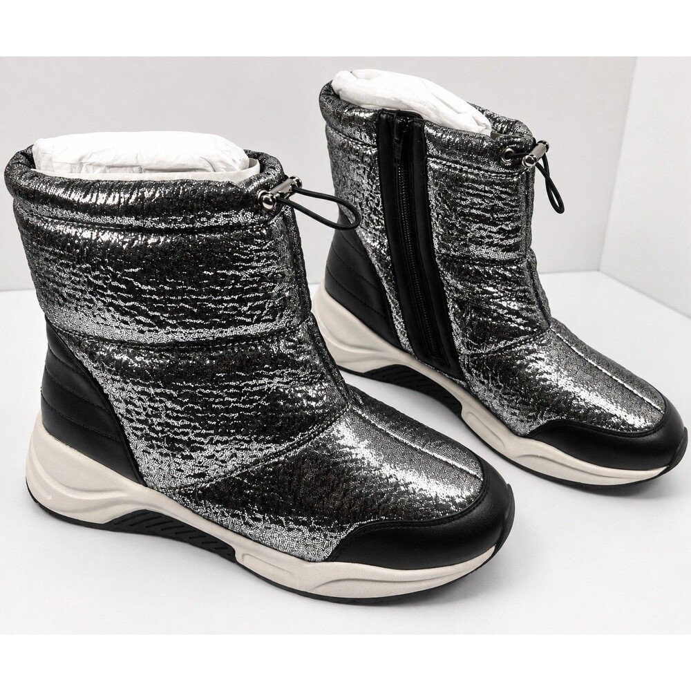 Linea Paolo Women's Gillie-L Winter Quilted Chunky Ankle Boots Silver 9.5 M NWB